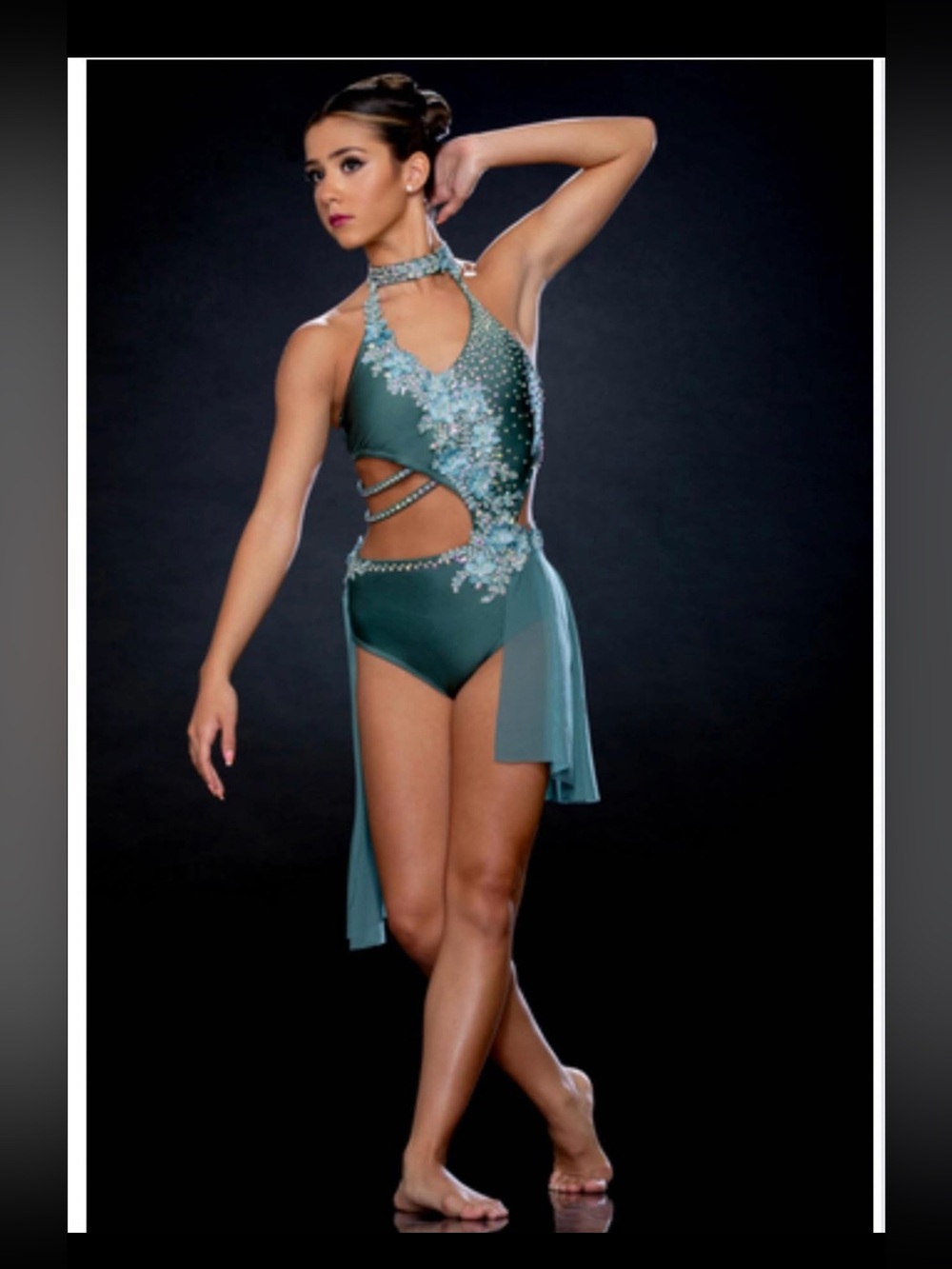 Glamour Teal Green Embellished Dance Leotard